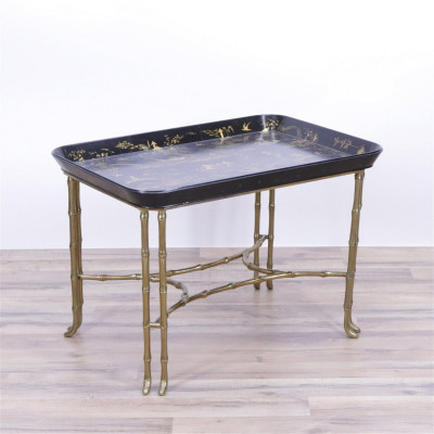 Image for Lot Bagues Style Brass Table with Papier Mache Tray
