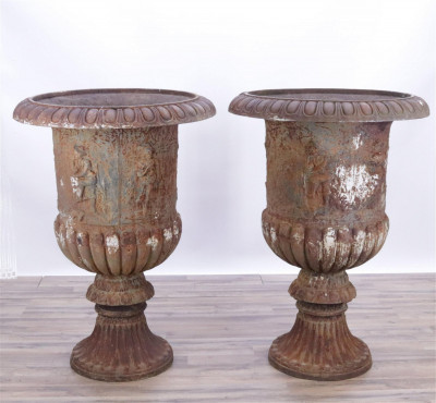 Image for Lot Pair of Massive Classical Style Cast Iron Urns