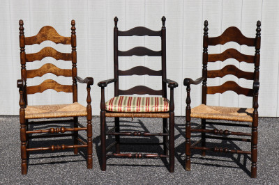 Image for Lot 3 Wood and Rush Ladder Back Armchairs