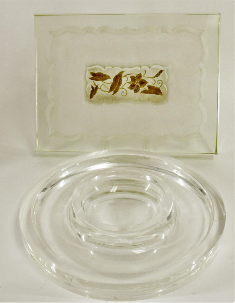 Art Deco Etched Glass Tray  Lucite Tray