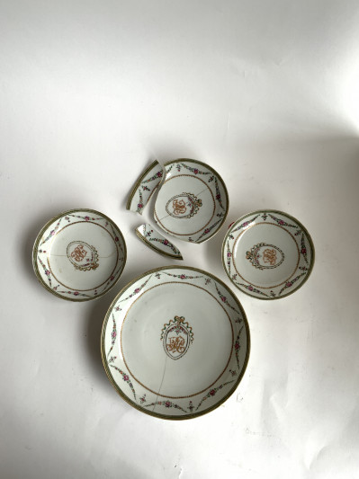 4 Chinese Export Monogramed Bowls (1 Broken)