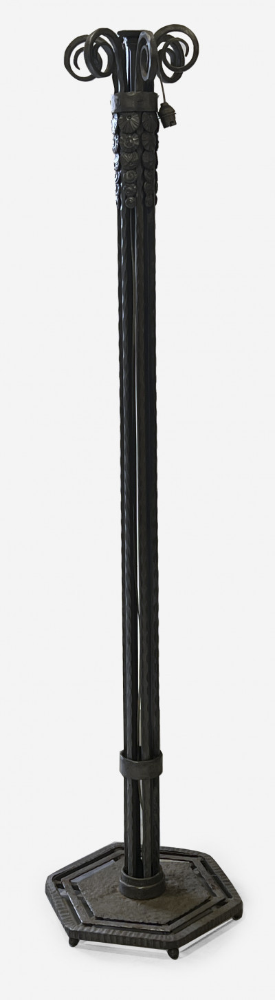 Image for Lot Wrought Iron Floor Lamp in the style of Edgar Brandt