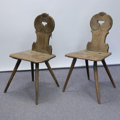 Image for Lot Pair Continental Baroque Faded Walnut Hall Chairs
