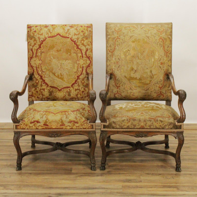 Pair of Regence Style Walnut Fauteuil 19th C