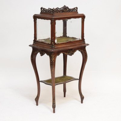 Image for Lot Louis XV Style Mahogany Vitrine Cabinet on Stand