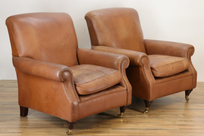 Image for Lot Pair Marks  Spencer Brown Leather Club Chairs
