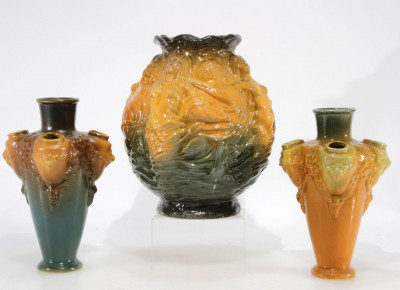 Image for Lot Three Vance Faience Co. Ceramic Vases