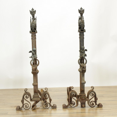 Image for Lot Pair of Renaissance Style Palace Andirons 19th C