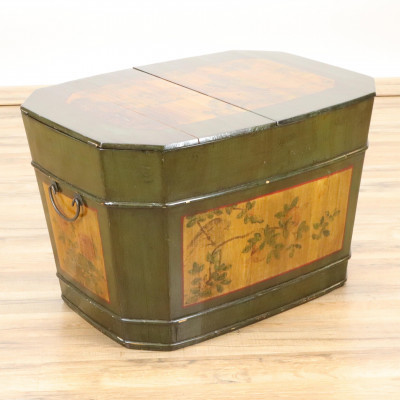 Image for Lot Chinese Green Stained Polychromed Chest