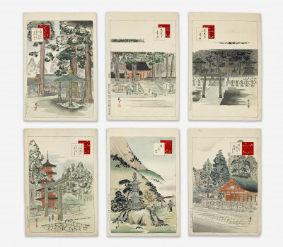Group of 6 Japanese Architectural Woodblock Prints