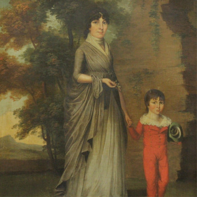 Title Lady and Child in Landscape O/C / Artist