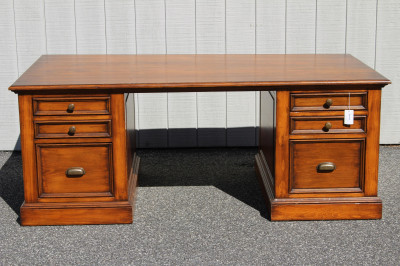Image for Lot Victorian Style Stained Pine Pedestal Desk