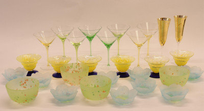 Image 1 of lot 28 Colored Glass Stems & Bowls