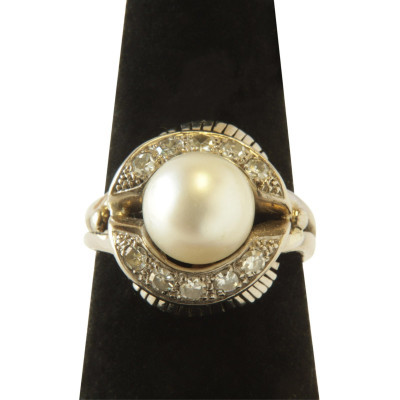 Image for Lot Art Deco Pearl & Diamond Ring