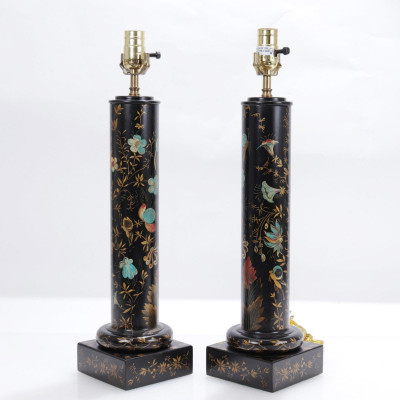 Image for Lot Pair Polychromed Column Lamps, Vaughan