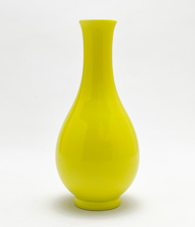 Image for Lot Chinese Porcelain Lemon Yellow Vase on stand