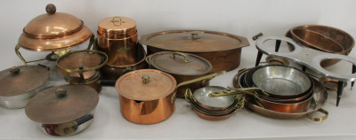 Large Group of Copper and Brass Serving Pieces