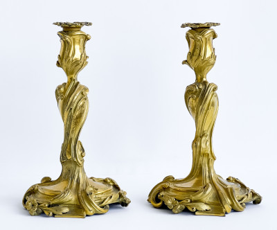Pair of Louis XV Gilt-Bronze Candlesticks