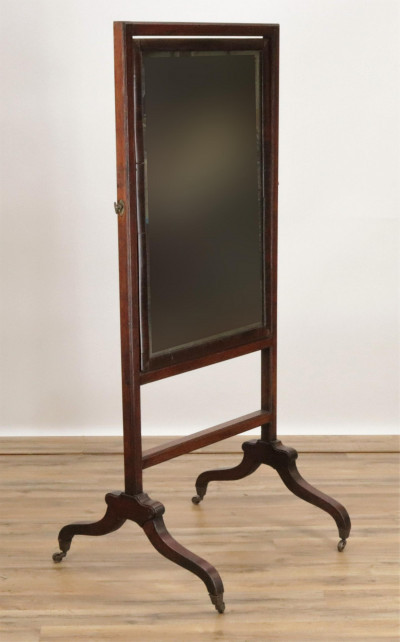 Image for Lot Late George III Mahogany Cheval Mirror E 19th C