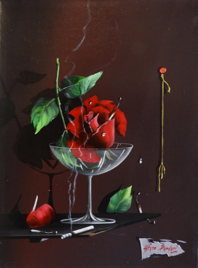 Image for Lot Alfano Alfredo Dardari - Red Rose in Glass