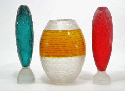 Image 1 of lot 3 Cenedese Frosted & Colored Glass Vases, 1970