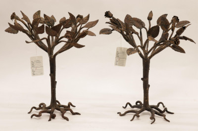 Title Pair Rustic Wrought Iron Tree-form Centerpieces / Artist