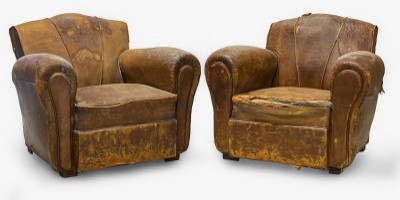 Image for Lot Pair of French Art Deco Leather Armchairs