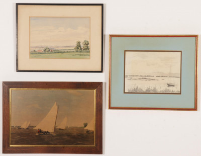 Image for Lot Sailboats Pencil/P; Landscape W/C; Eakins Print