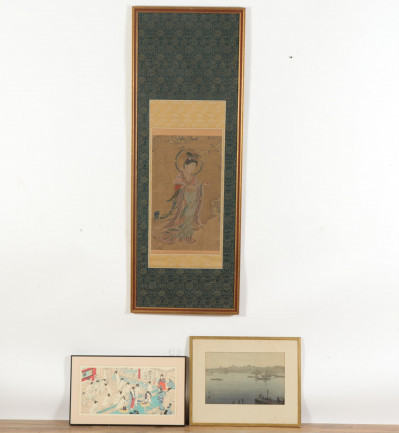 Image 1 of lot 3 Japanese Works Woodcut  Watercolors