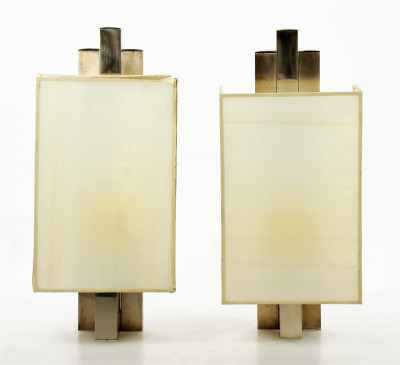 Image for Lot Pair Paul Evans Style Chrome Wall Lights, c.1980
