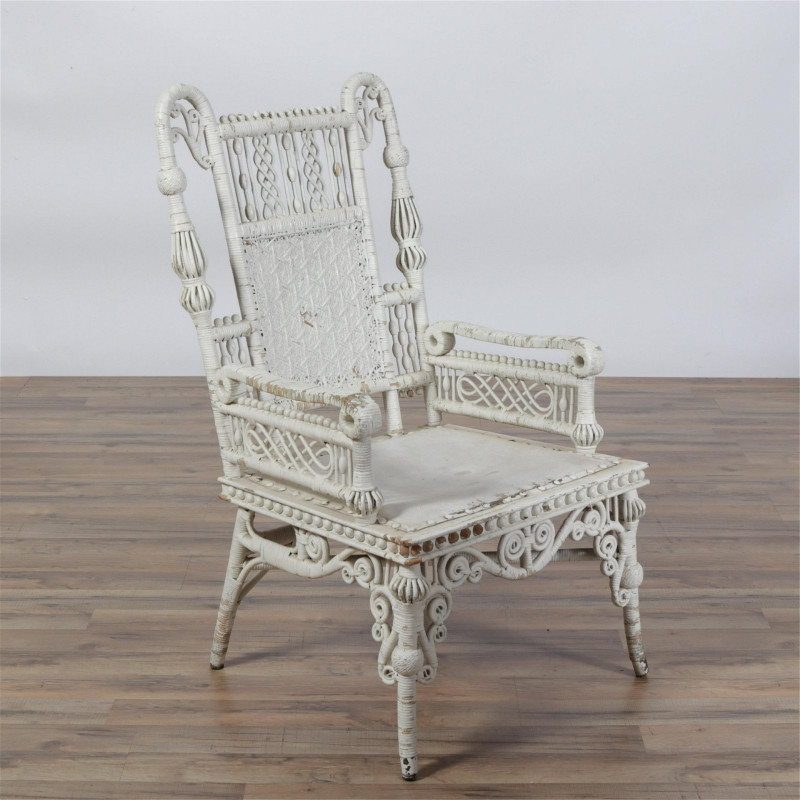 Image 9 of lot 3 Painted Wicker Armchairs