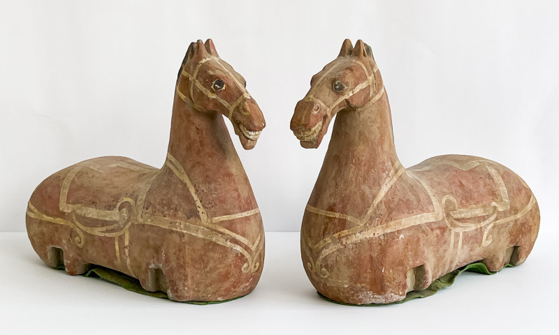 Pair of Chinese Painted Pottery Figures of Horses