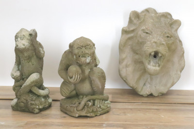 Image for Lot Two Cast Cement Monkeys  Lion&apos;s Mask