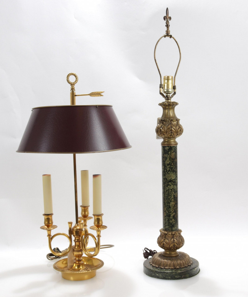Image 1 of lot 2 Brass Lamps Bouillotte and Faux Marble