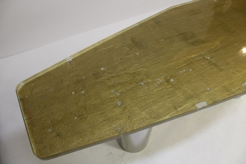 Image 3 of lot 1970&apos;s Chrome &amp; Gilt Textured Glass Console
