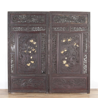 Title Chinese Carved Hardwood 2-Panel Screen / Artist