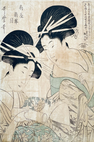 Image for Lot Kitagawa Utamaro - Two Beauties Admiring a Scroll