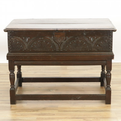 Image for Lot Jacobean Style Oak Storage Chest on Stand