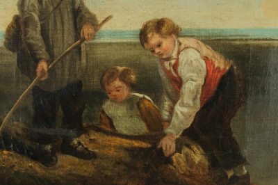 Image 4 of lot 19th C. Fishing From the Rocks, O/C