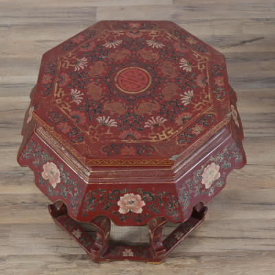 Image 9 of lot 2 Chinese Gilt Scarlet Lacquer Low Pedestals