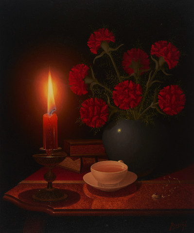 Image for Lot Rudy Ruschè - Candlelit Room with Red