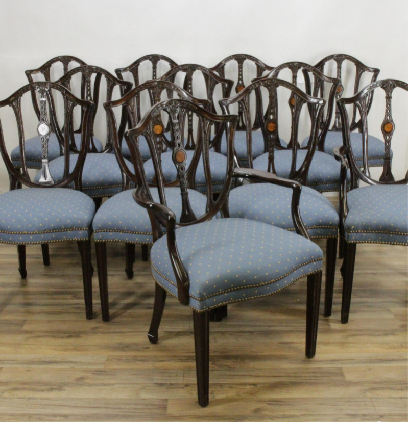Image 1 of lot 12 George III Style Inlaid Mahogany Dining Chairs