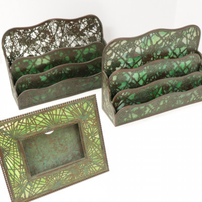 Image for Lot 3 Tiffany Studios Bronze &amp; Favrile Desk Items