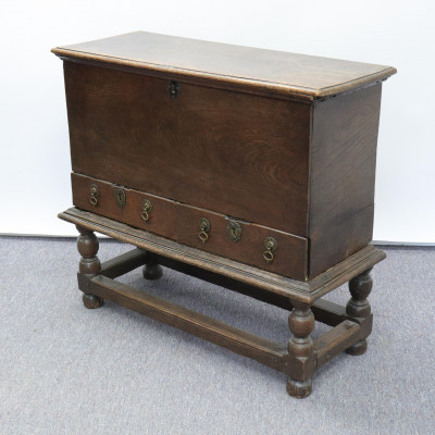 Image for Lot Continental Baroque Oak Trunk on Stand