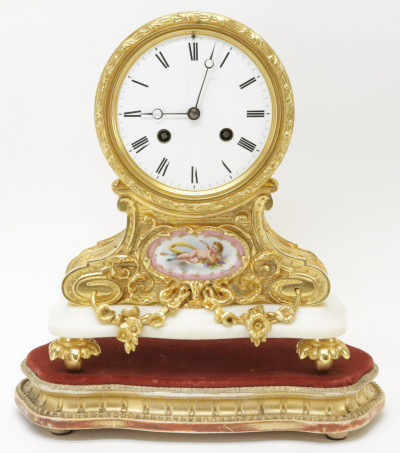 Image for Lot Louis XVI Style Ormolu  Marble Mantel Clock