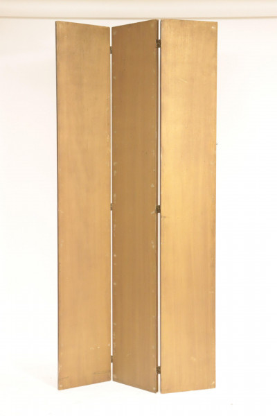 Image 4 of lot 1970's Reverse Glass Gold Painted 3 Panel Screen