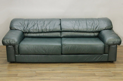 Title Maurice Villency Blue/Green Leather Sofa / Artist