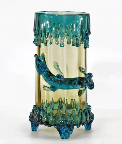 Image for Lot Auguste Jean - Colored Glass Salamander Vase, 1900