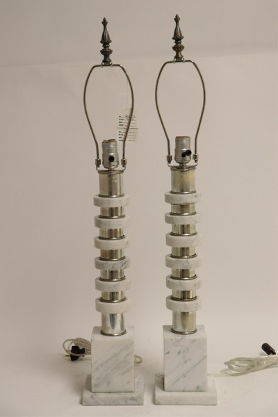 Image for Lot Pr American 1970&apos;s Chrome & Marble Lamps