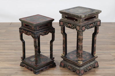Image for Lot 2 Chinese Gilt Polychromed Black Lacquer Pedestals